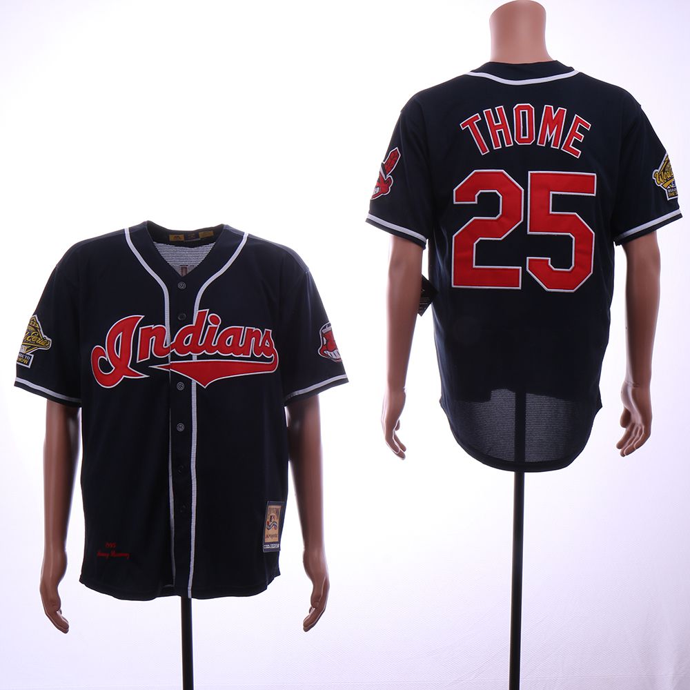 Men Cleveland Indians 25 Thome Blue Throwback 1995 MLB Jerseys